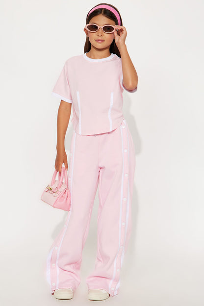 Mini Sara Fleece Track Pant Set - Pink