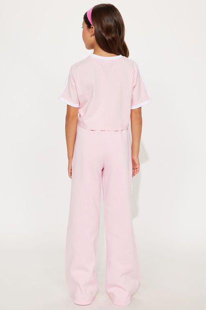 Mini Sara Fleece Track Pant Set - Pink