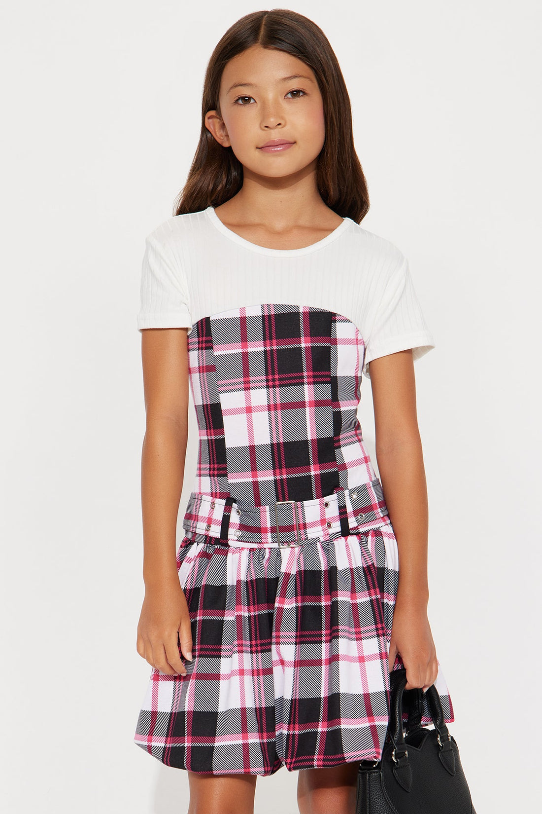Mini Shailee Plaid 2Fer Dress - White/combo