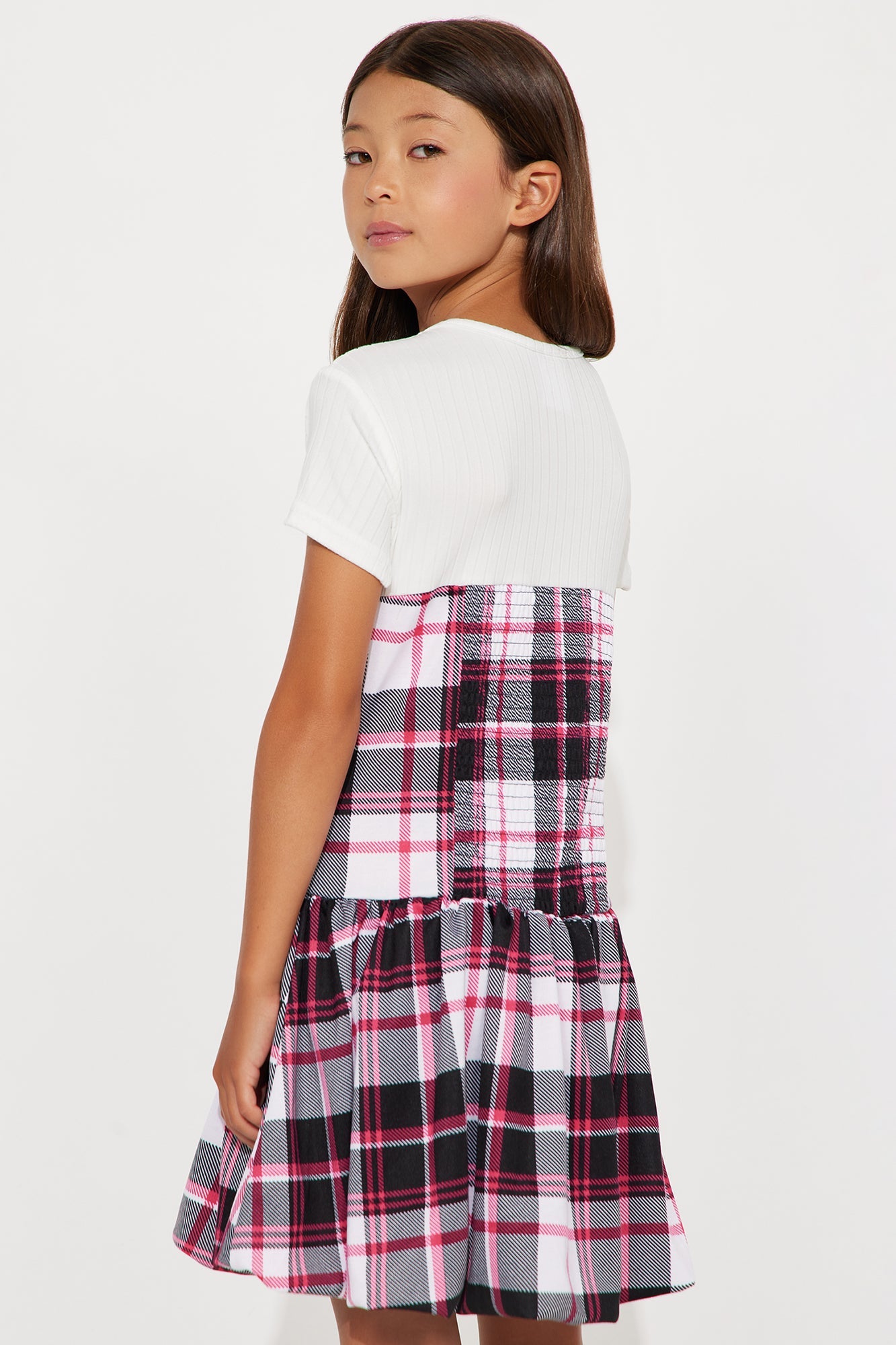 Mini Shailee Plaid 2Fer Dress - White/combo