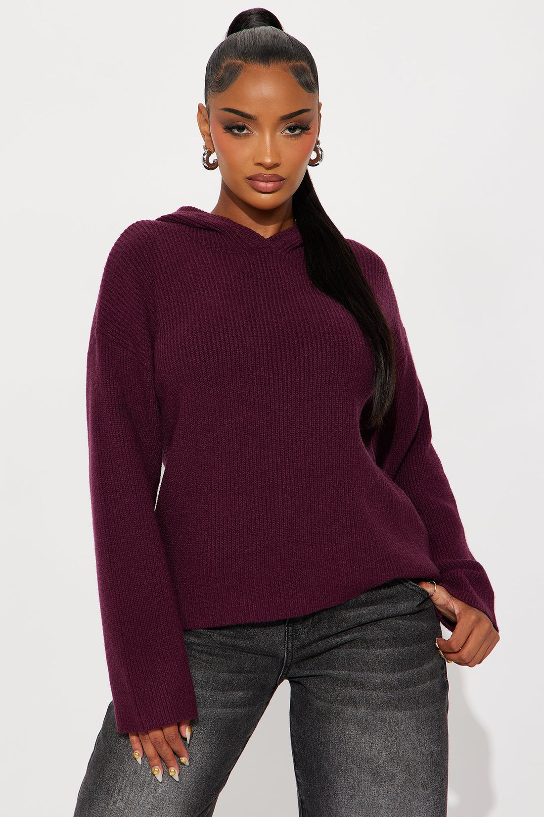 The Coziest Hooded Sweater - Plum