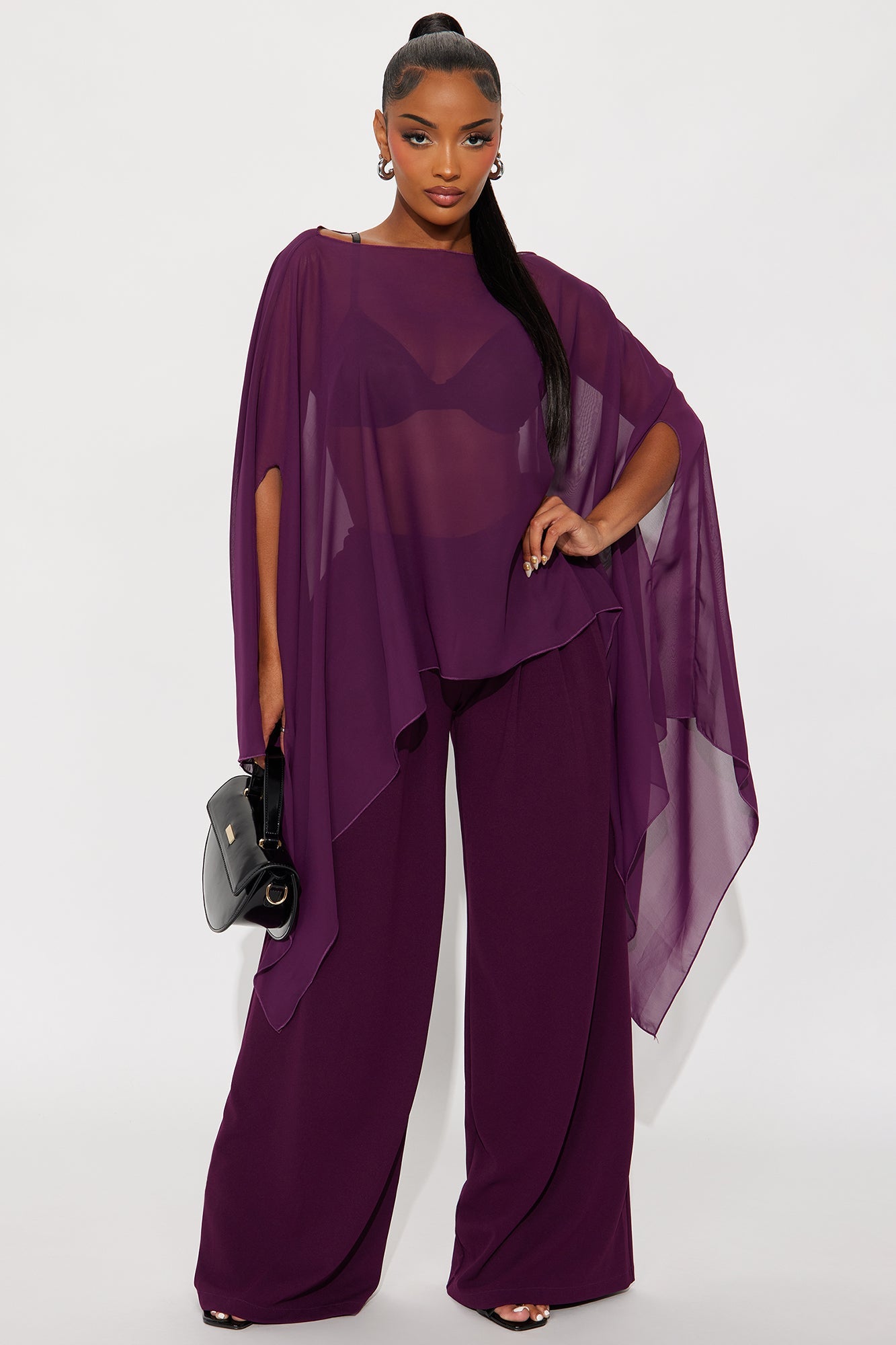 Get In Line Long Chiffon Kimono Top - Plum