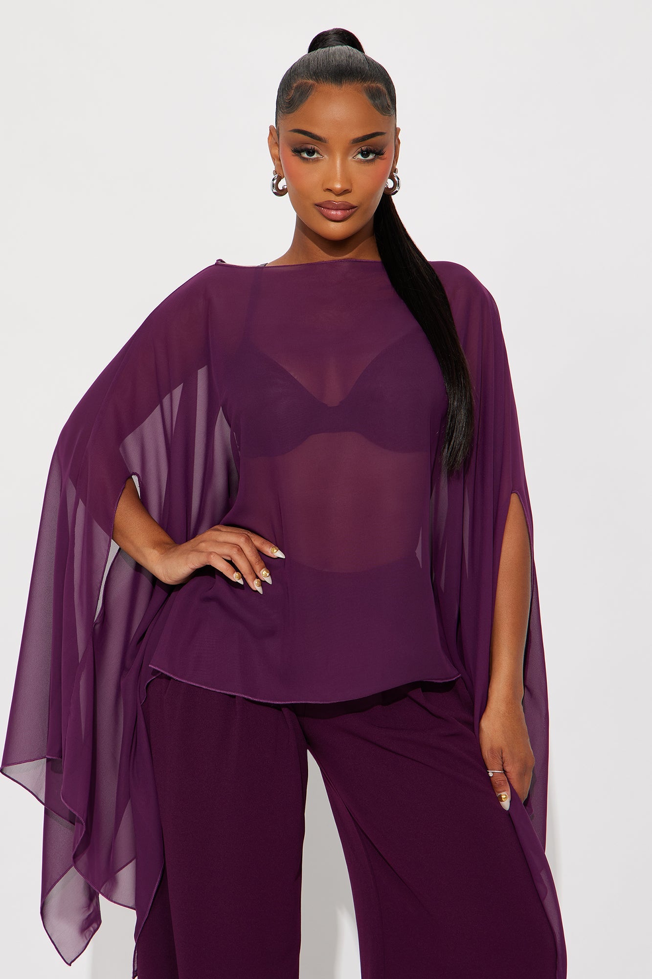 Get In Line Long Chiffon Kimono Top - Plum