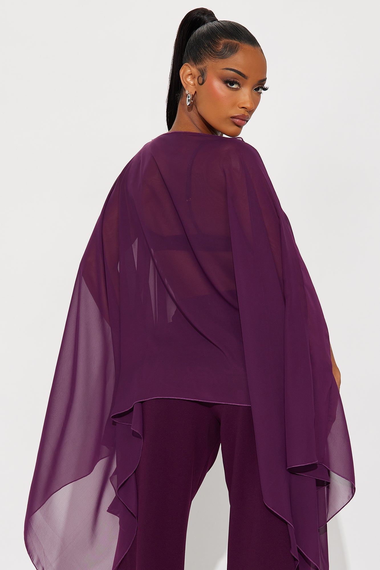 Get In Line Long Chiffon Kimono Top - Plum