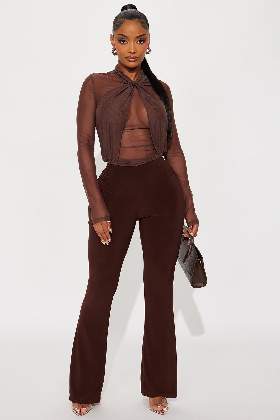 Avery Long Sleeve Mesh Top - Chocolate
