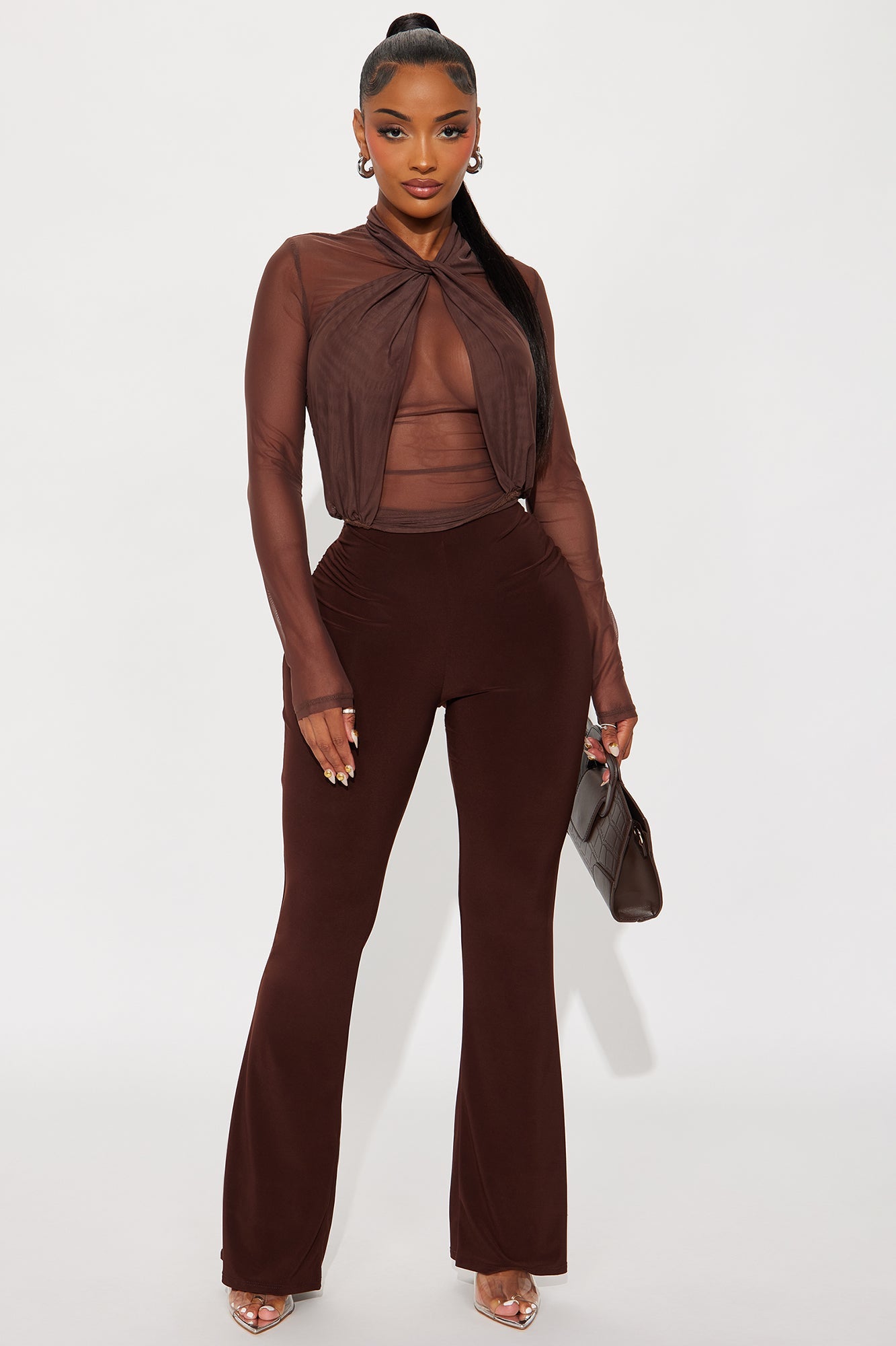 Avery Long Sleeve Mesh Top - Chocolate