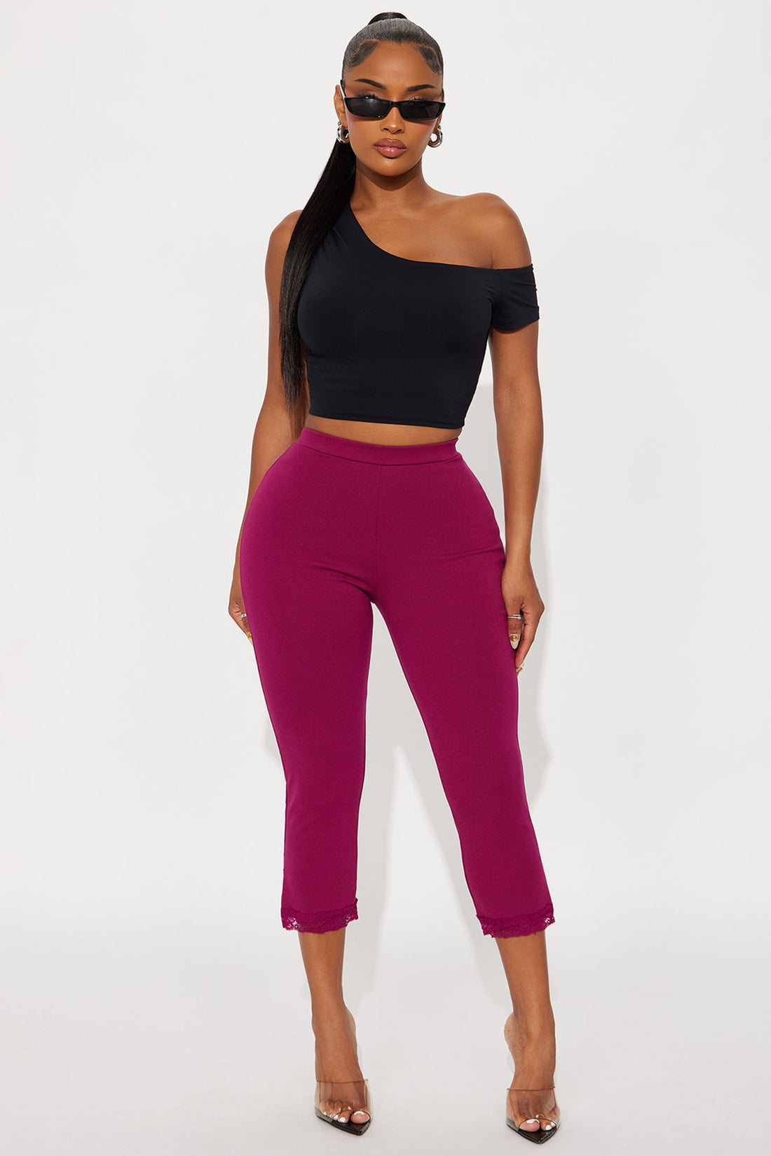 Swept Away Lace Trim Capri Legging - Raspberry