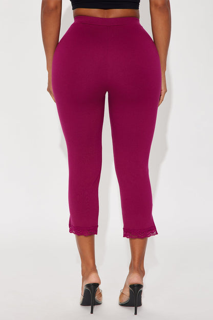 Swept Away Lace Trim Capri Legging - Raspberry