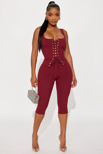 Carina Snatched Pant Set - Burgundy