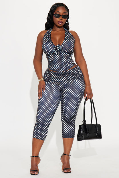 Just A Girl Polka Dot Halter Top Capri Set - Black/White
