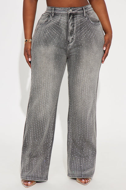 Chasing A Dream Embellished Stretch Straight Leg Jeans - Grey