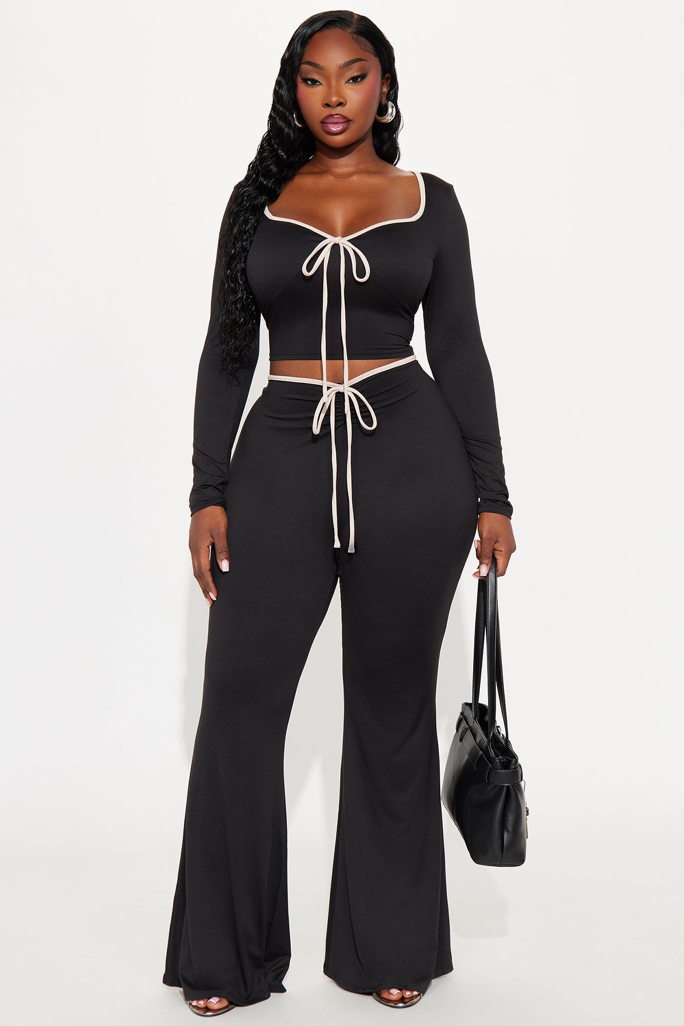 The Bow Era Long Sleeve Pant Set - Black
