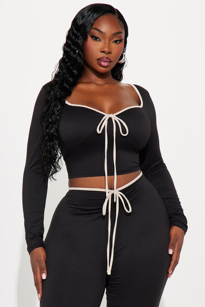 The Bow Era Long Sleeve Pant Set - Black