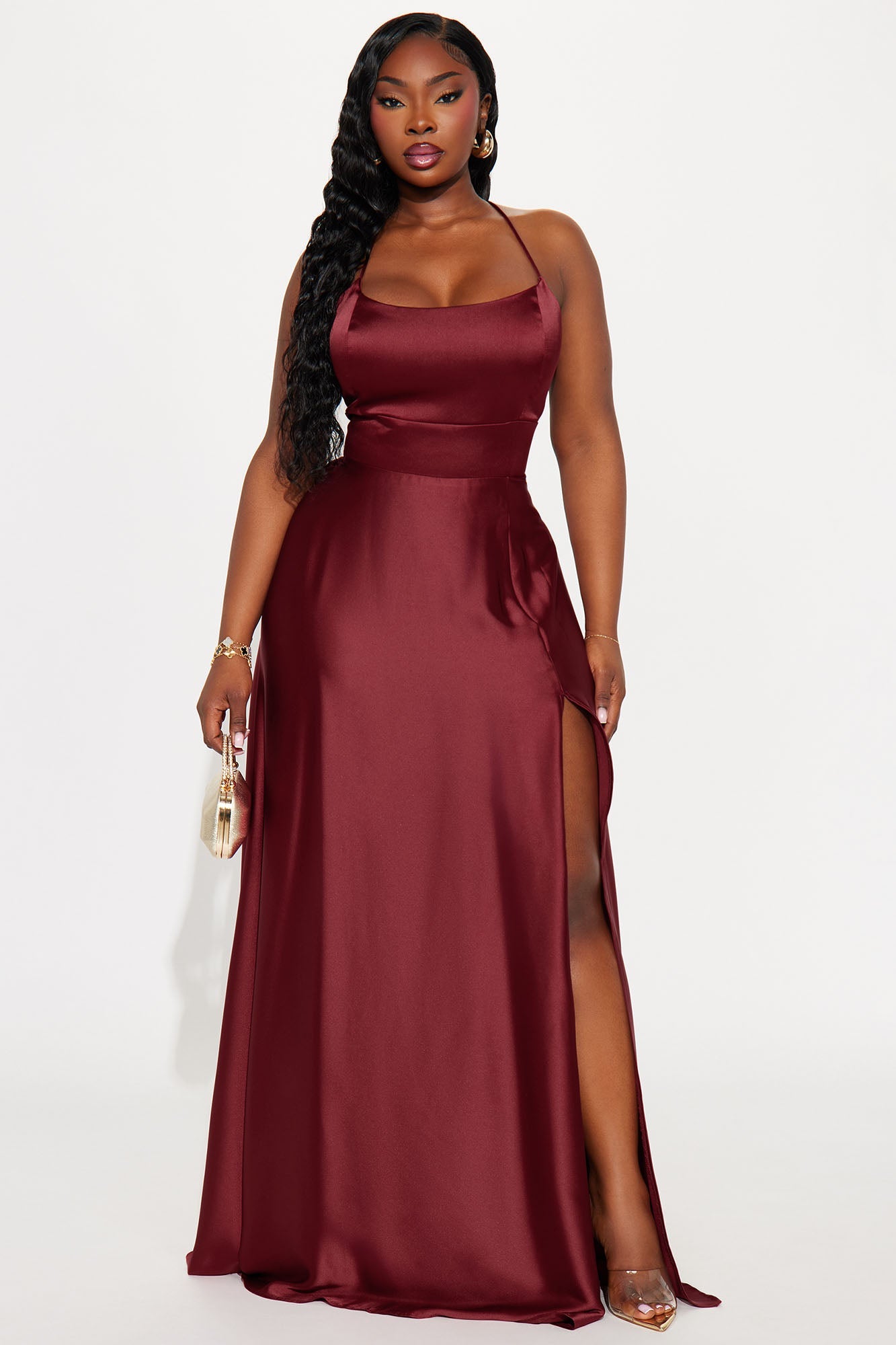 Clara Satin Maxi Dress - Wine