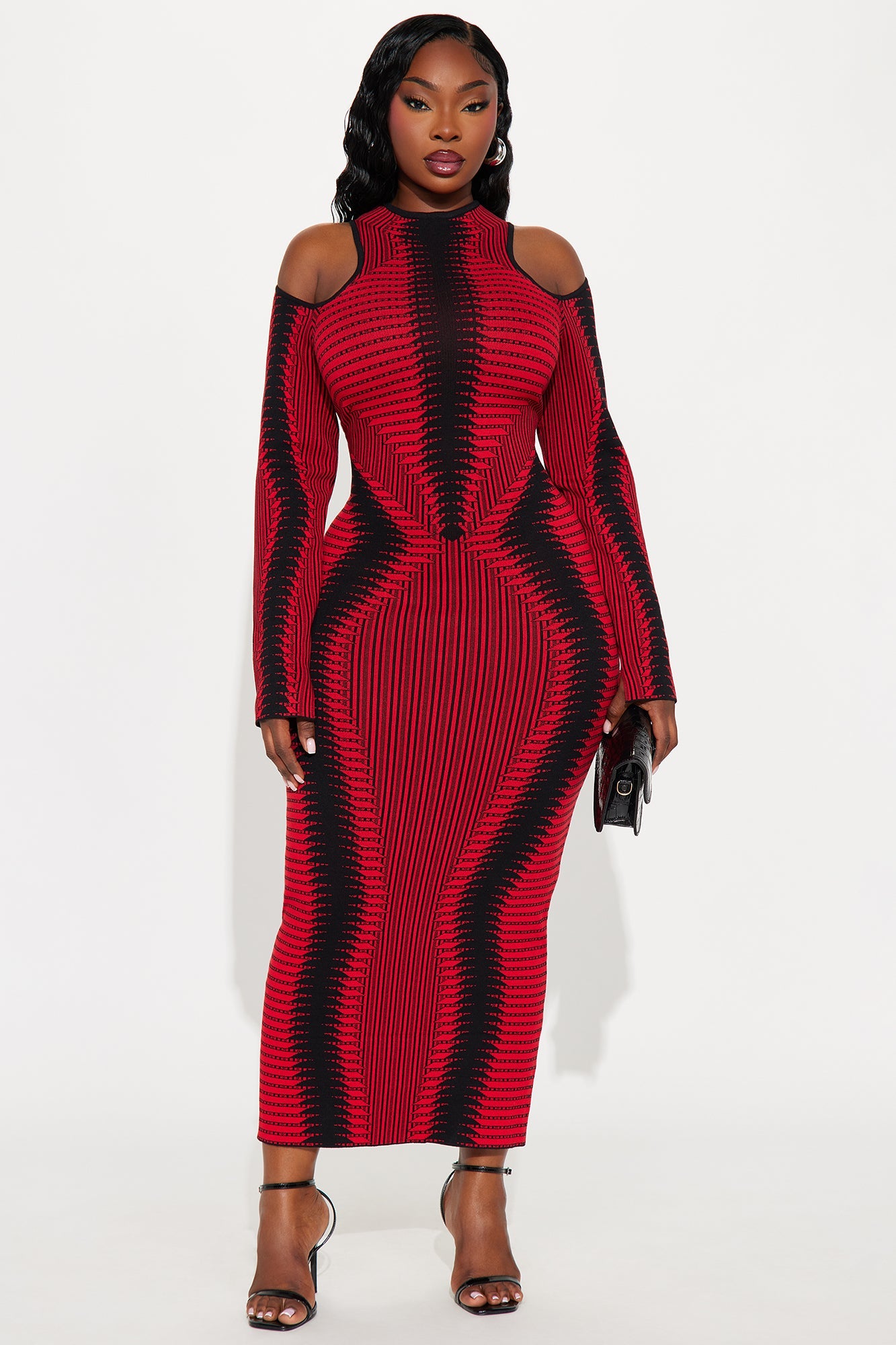 Too Saucy Sweater Midi Dress - Black/Red