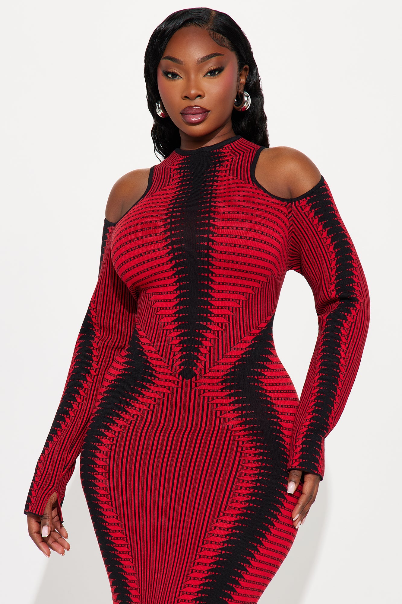 Too Saucy Sweater Midi Dress - Black/Red