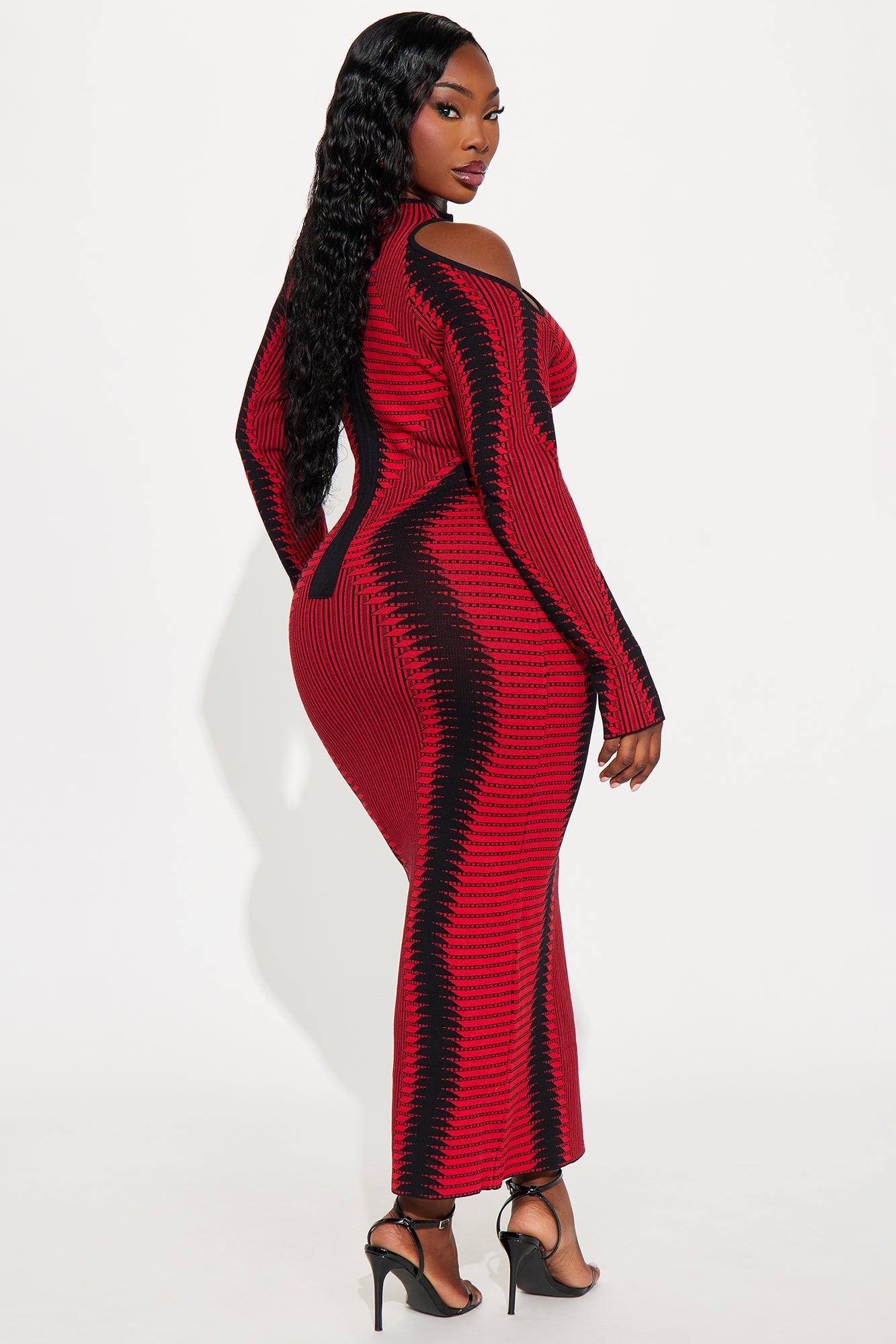 Too Saucy Sweater Midi Dress - Black/Red