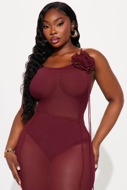 Sheer Goddess Mesh Maxi Dress - Burgundy