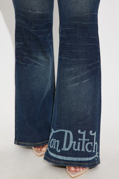 Von Dutch Tinted Low Rise Flare Jeans - Vintage Wash