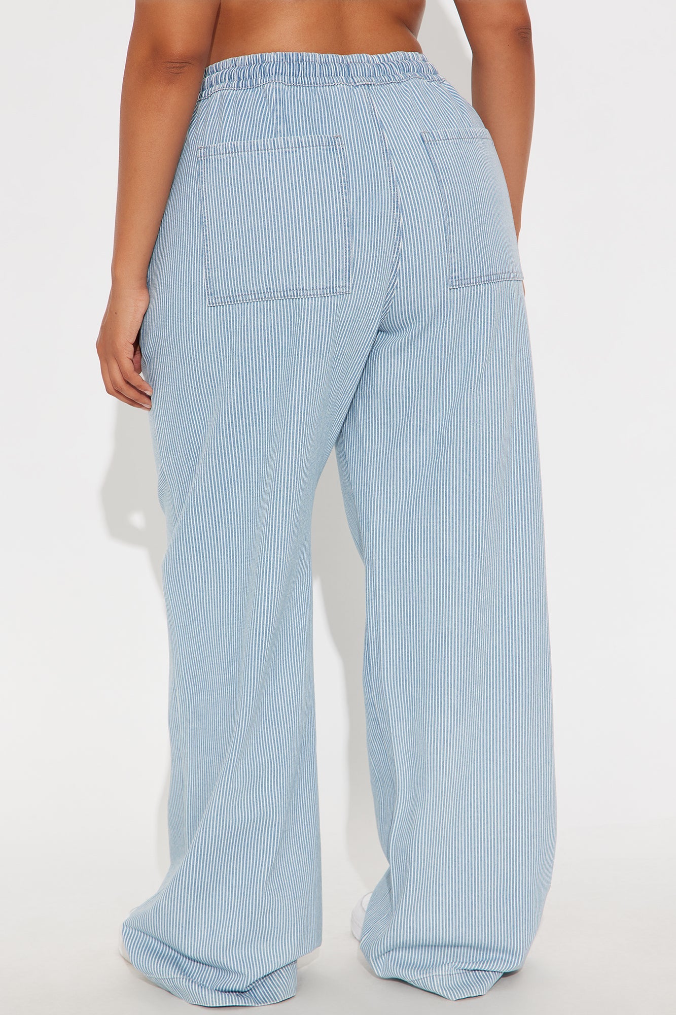 Tall Seawalk Striped Pull On Wide Leg Jeans - Light Blue
