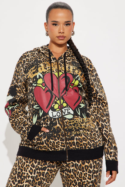 Ed Hardy Leopard Love Zip Up Hoodie - Leopard