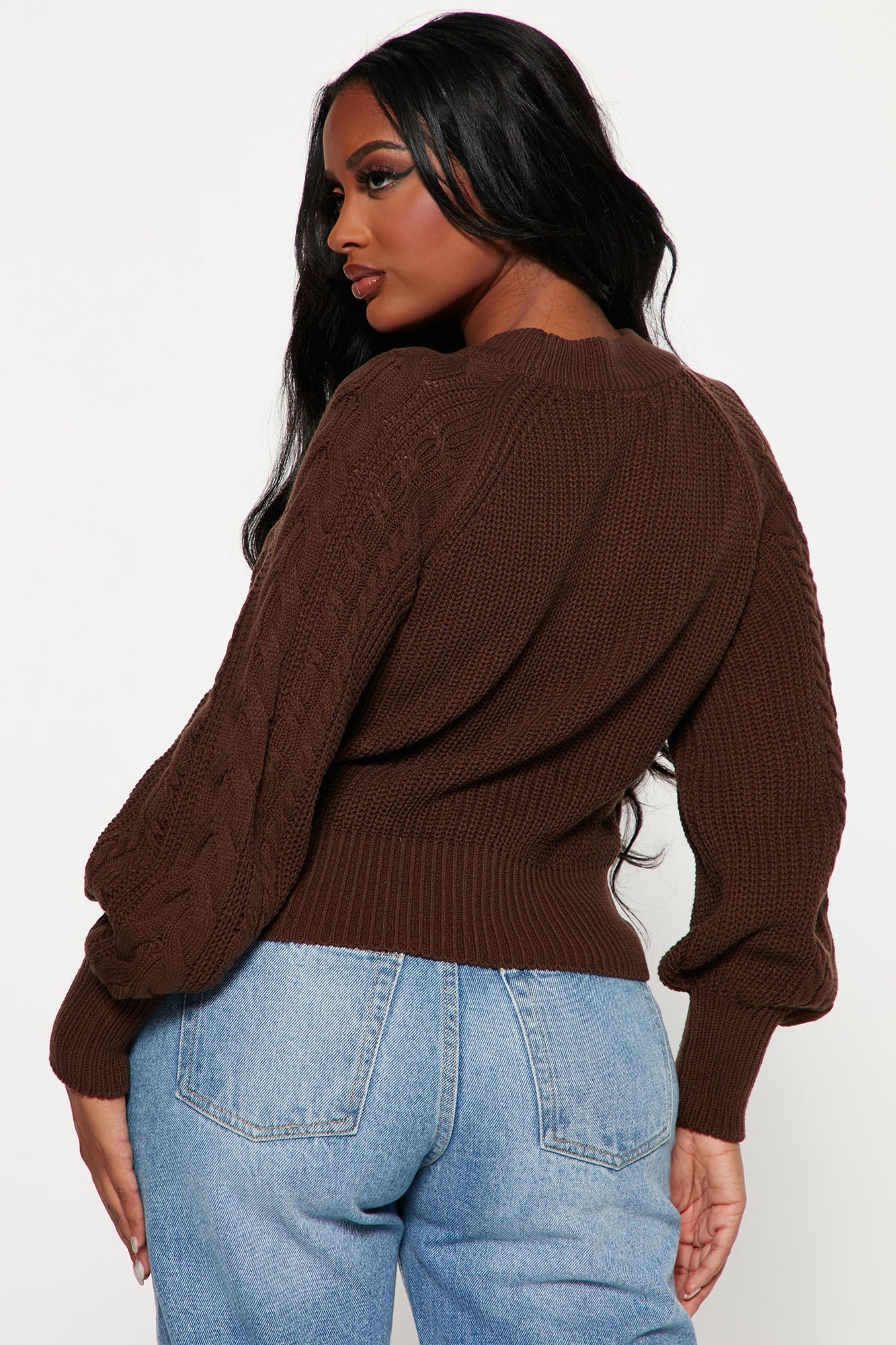 Melissa Cable Knit Cropped Sweater - Chocolate