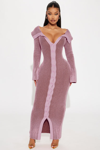 Megan Sweater Maxi Dress - Lavender/combo