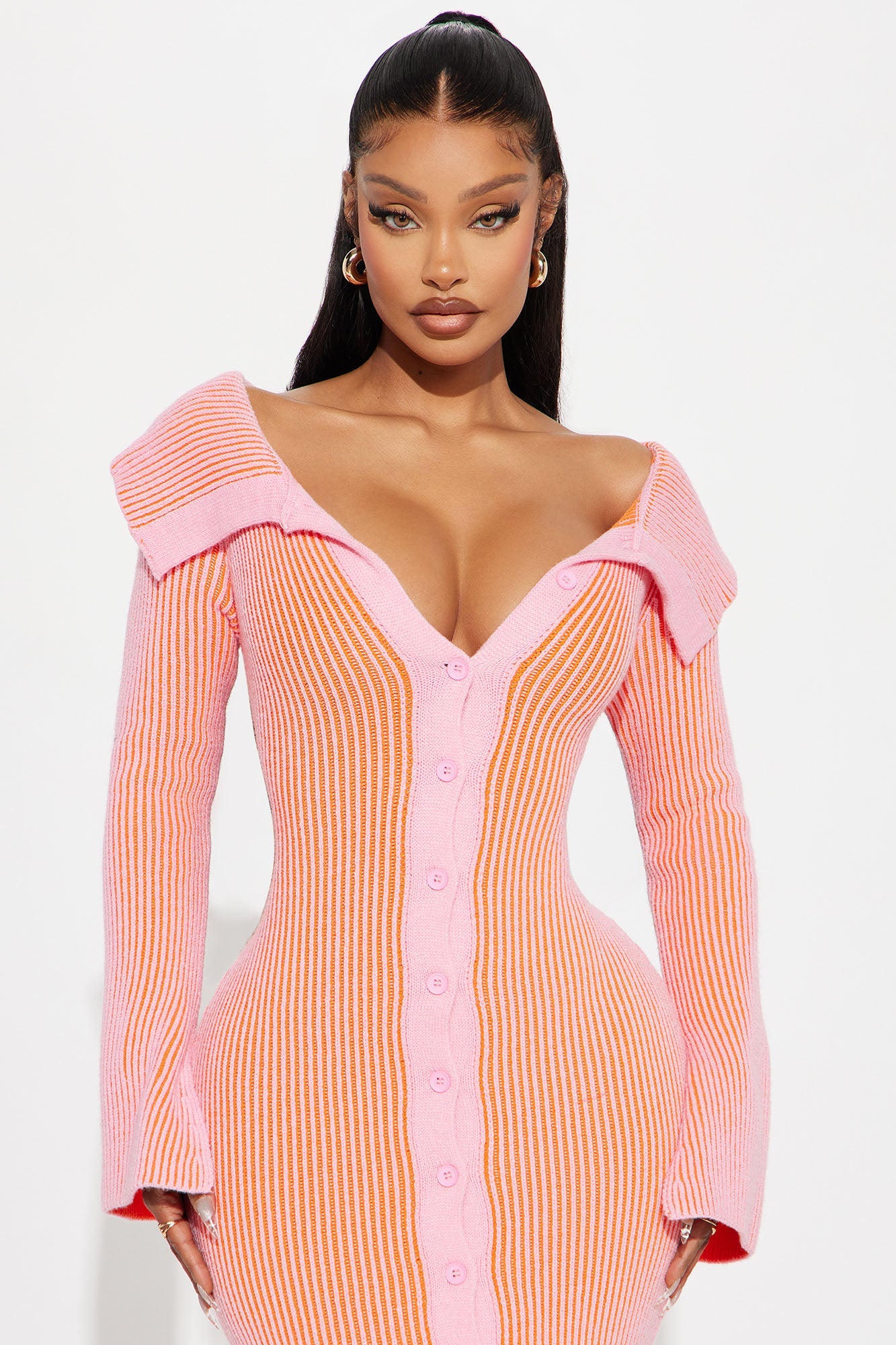 Megan Sweater Maxi Dress - Coral/combo