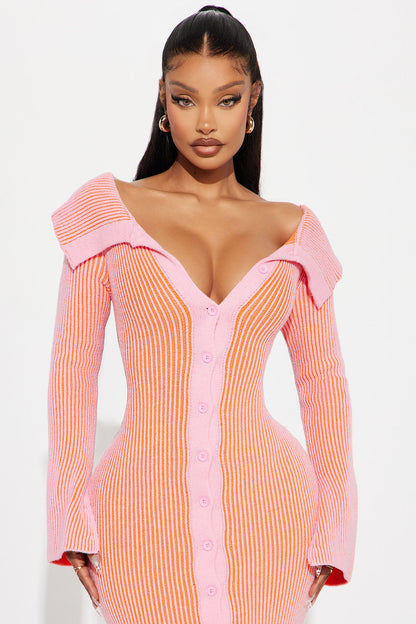 Megan Sweater Maxi Dress - Coral/combo
