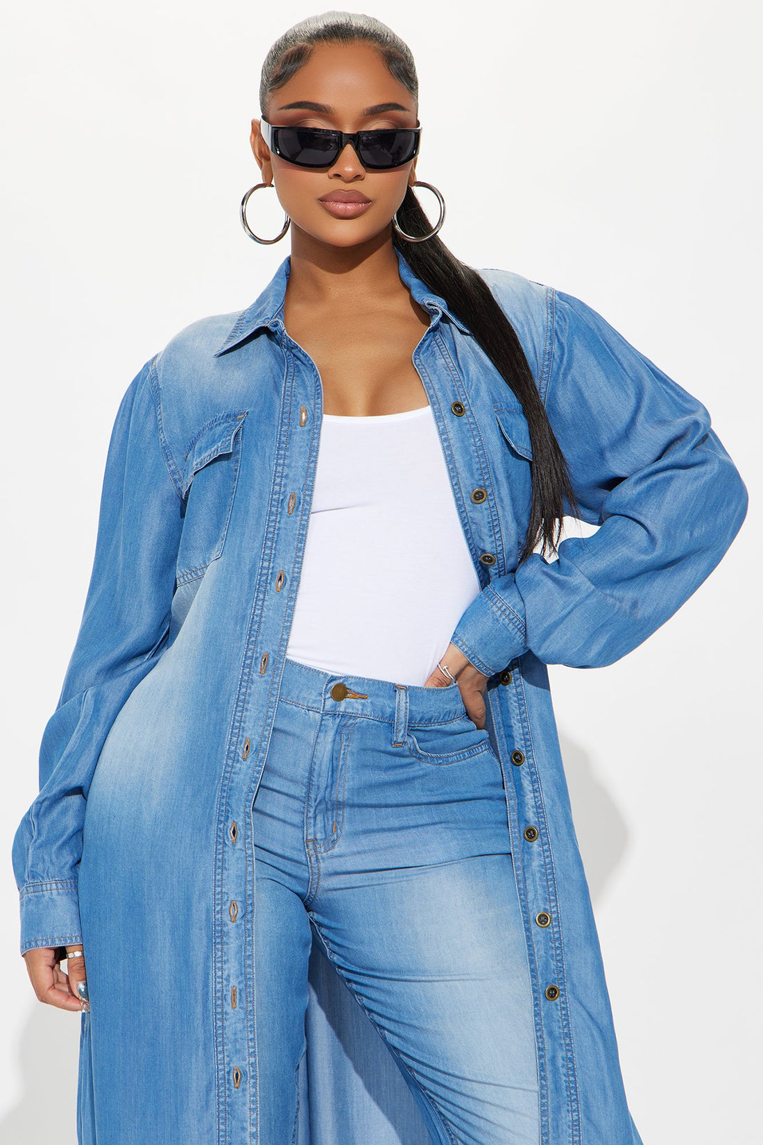 Urban Blues Washed Wide Leg Pant Set - Medium Wash