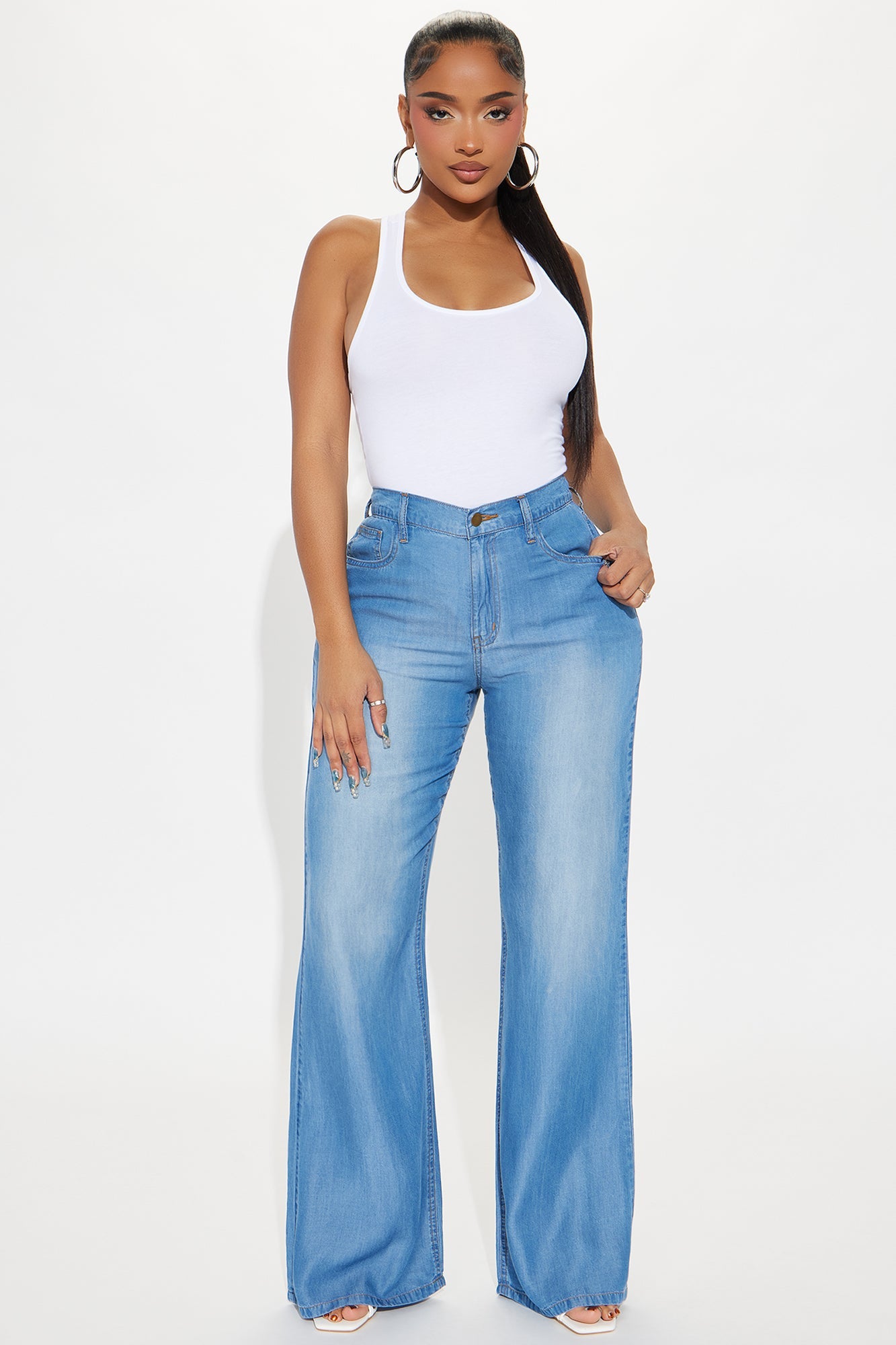 Urban Blues Washed Wide Leg Pant Set - Medium Wash
