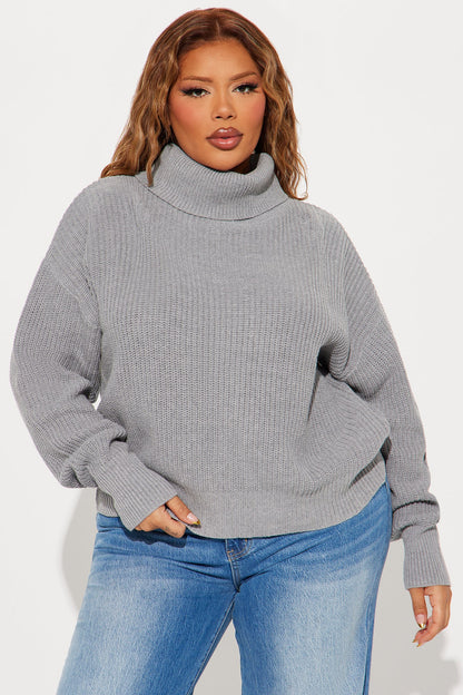 Roll With The Flow Turtleneck Sweater - Heather Grey