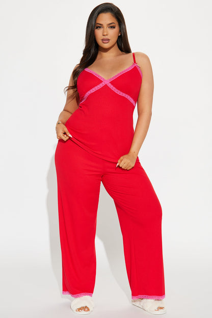 In Your Dreams Ribbed PJ Pant Set - Red