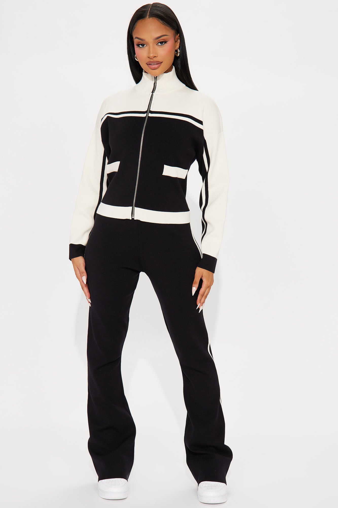 Melina Sweater Track Pant Set - Black/White