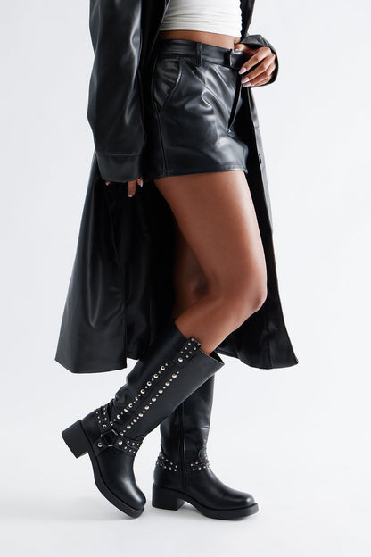 Timberly Studded Knee High Boots - Black