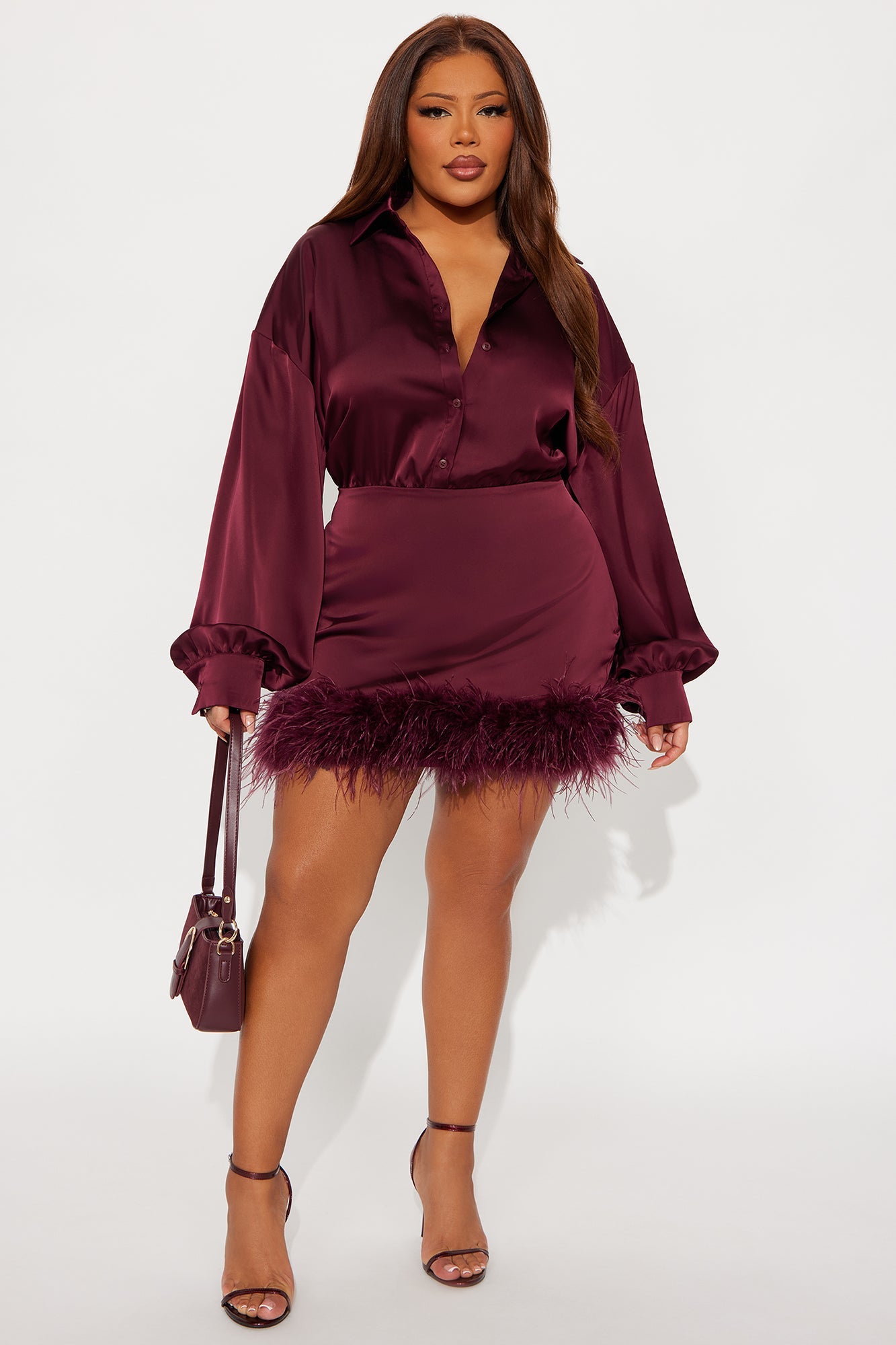 Max Level Mini Satin Dress - Wine