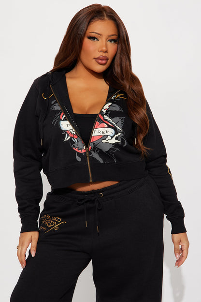 Ed Hardy Swallow Bird Zip Front Hoodie - Black