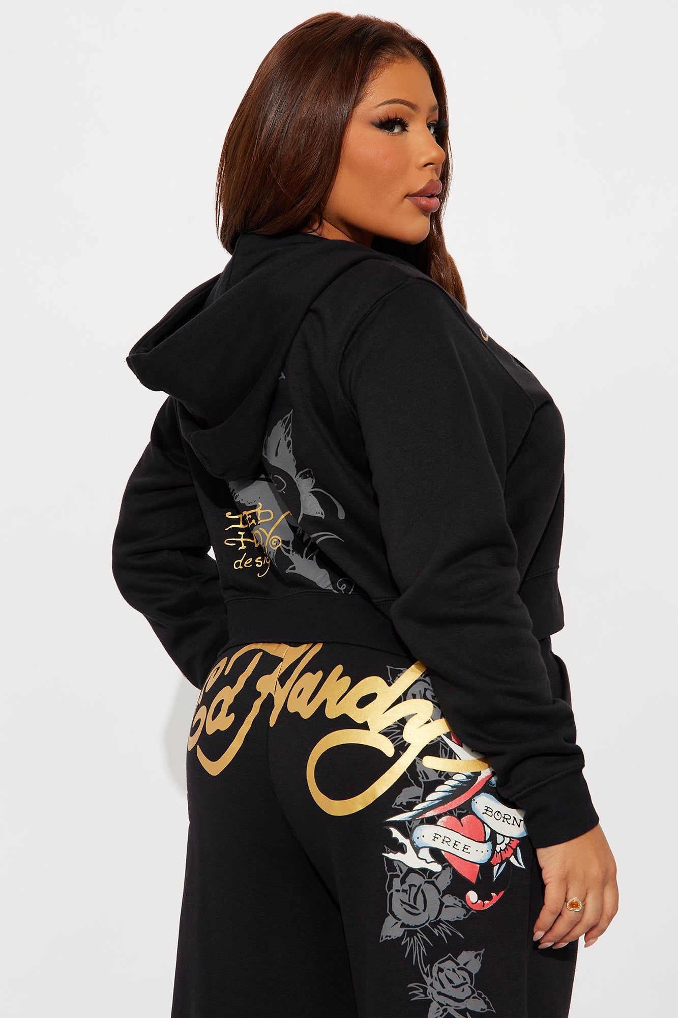 Ed Hardy Swallow Bird Zip Front Hoodie - Black