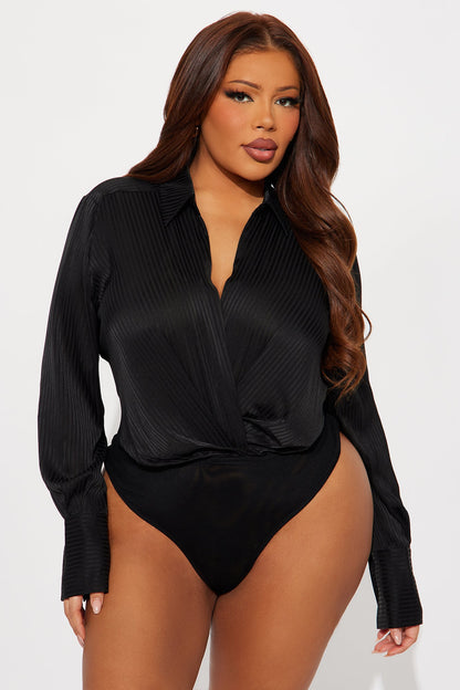 Maya Pinstripes Satin Bodysuit - Black