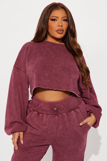 Feeling Good Fleece Jogger Set - Burgundy
