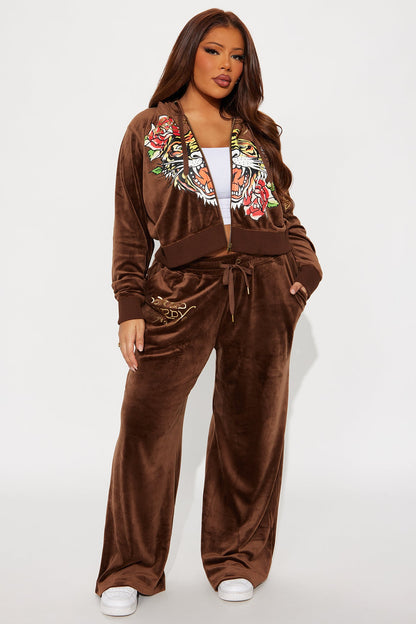 Ed Hardy Tiger Retro Velour Pant Set - Chocolate