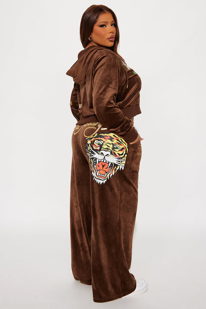 Ed Hardy Tiger Retro Velour Pant Set - Chocolate
