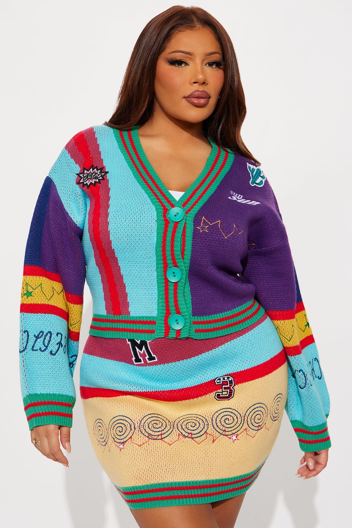 Topic Of Conversation Sweater Mini Skirt Set - Multi Color