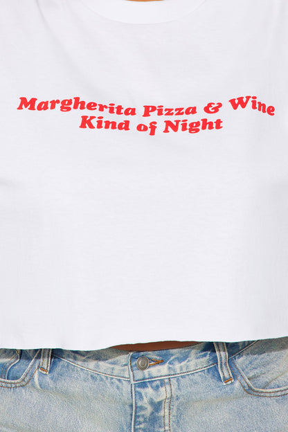 Pizza And Wine Night Cropped Tee - White