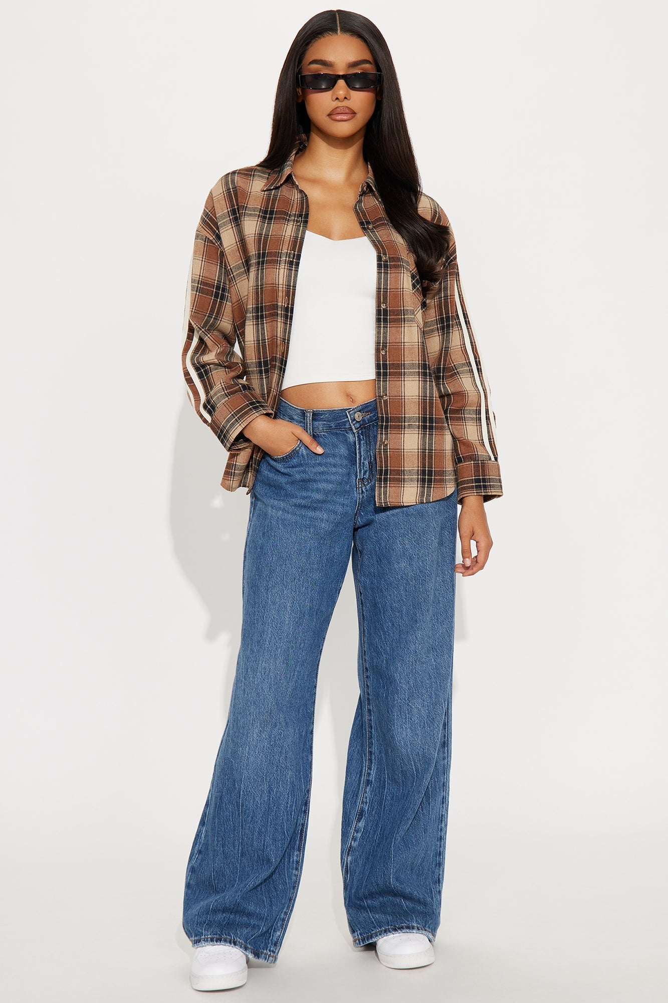Too Cool Flannel Plaid Shirt - Brown Combo