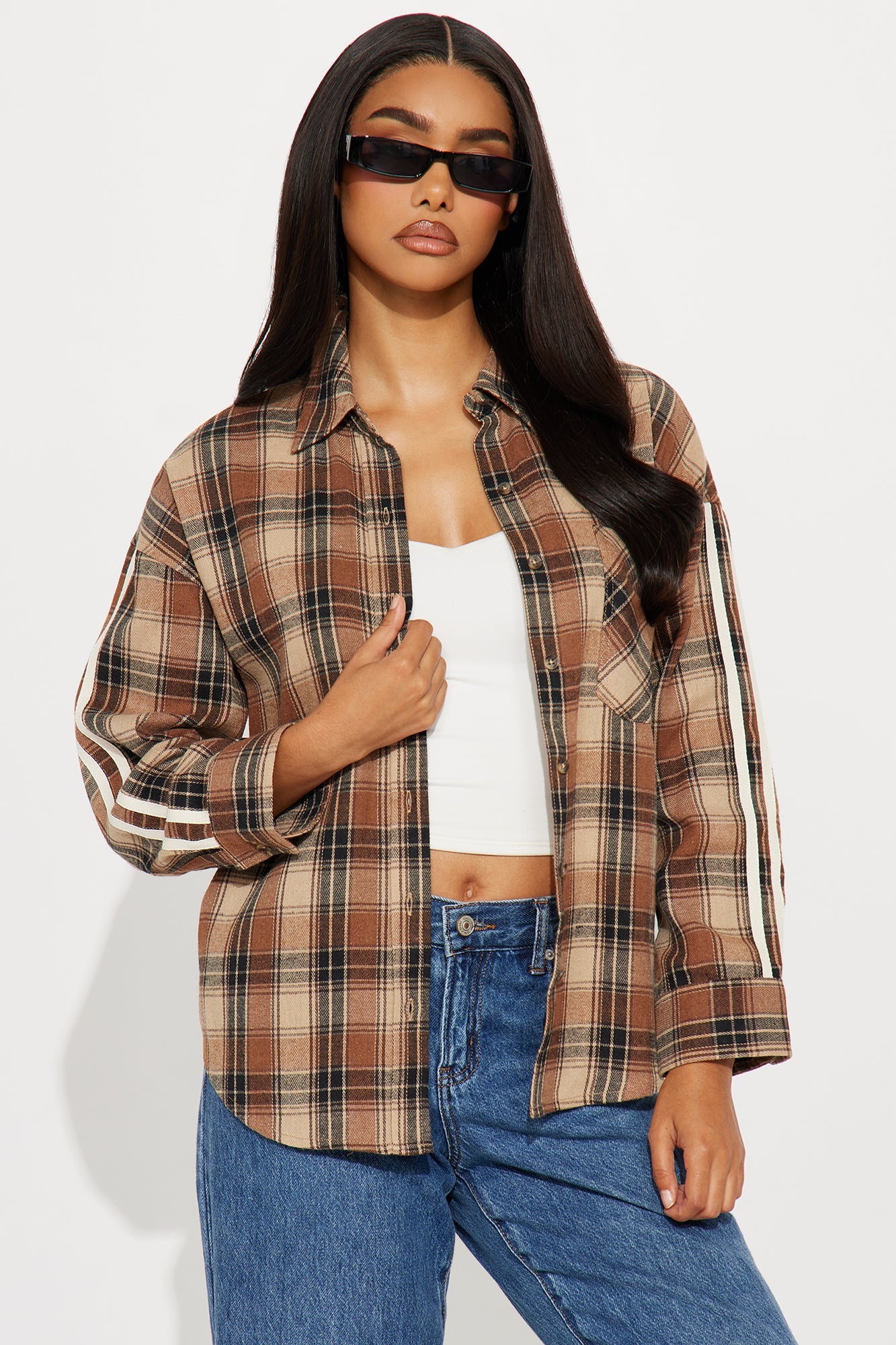 Too Cool Flannel Plaid Shirt - Brown Combo