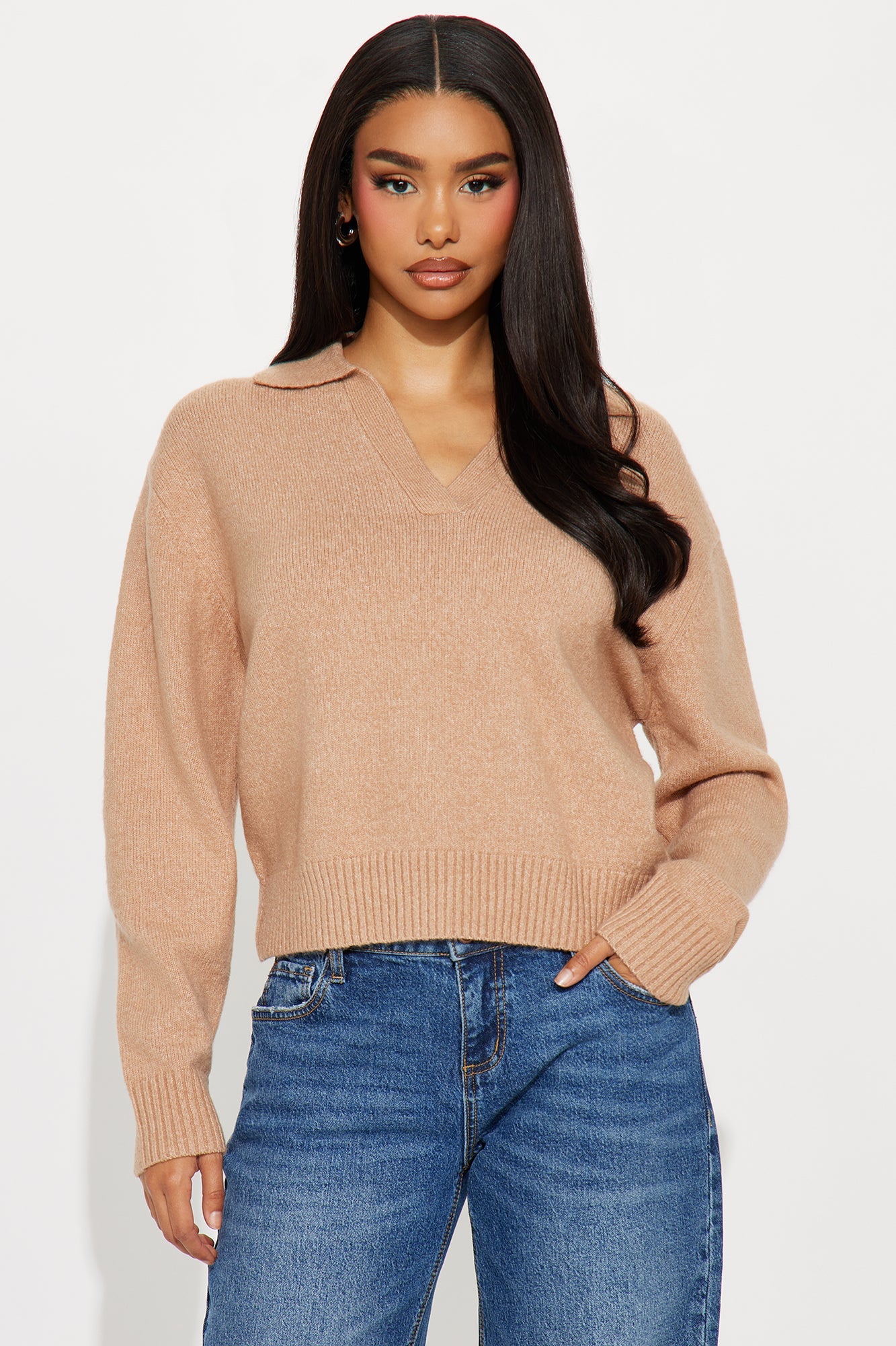 Carina Polo Sweater - Taupe