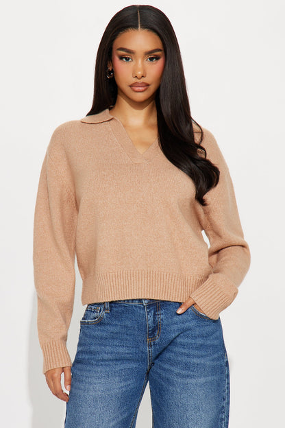 Carina Polo Sweater - Taupe