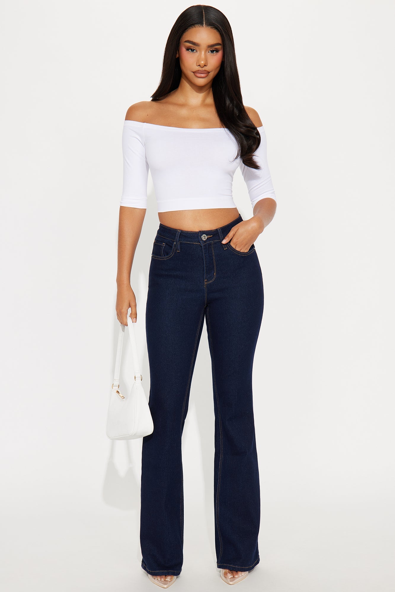 Not Your Girl Stretch Mini Flare Jeans - Dark Wash