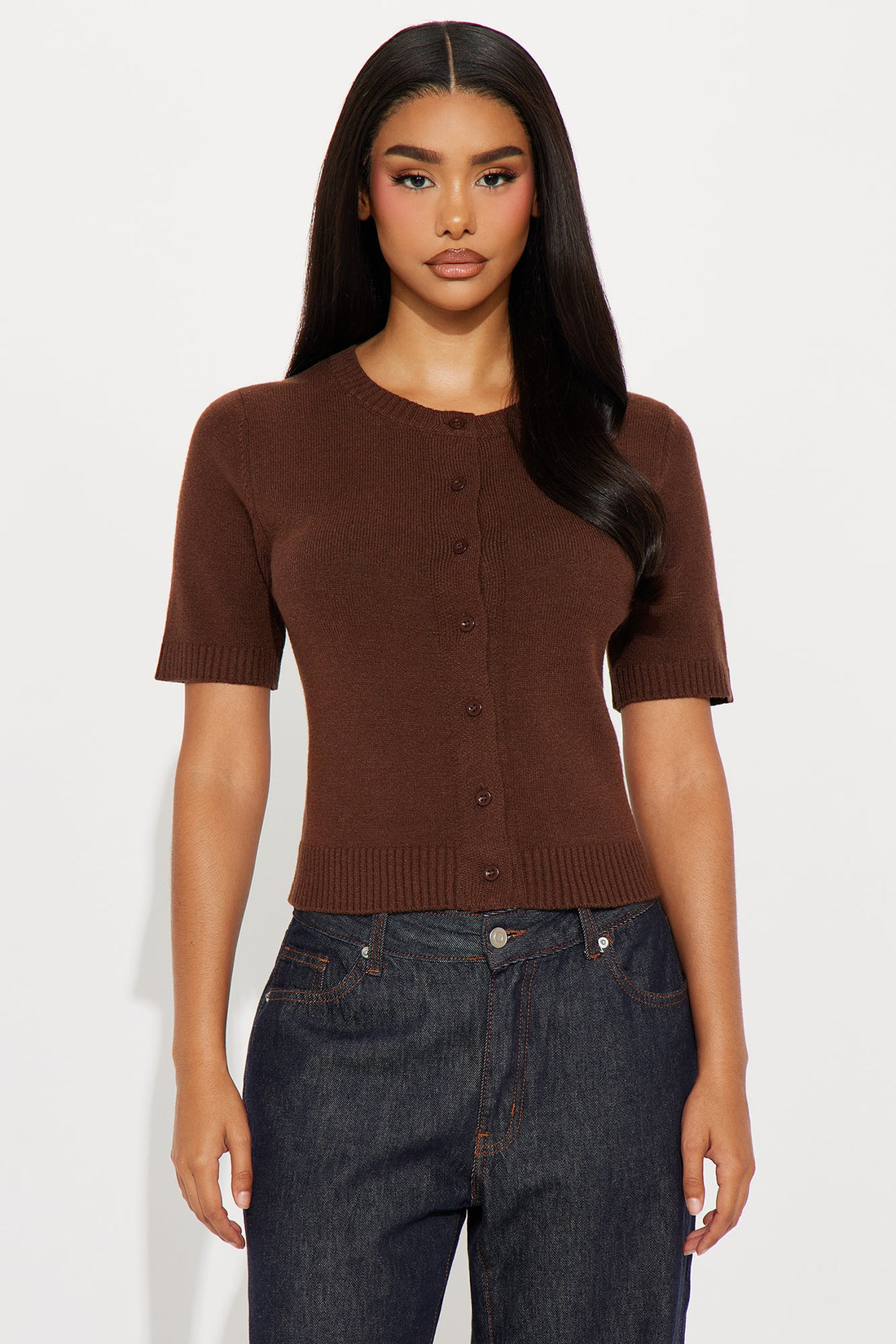 Too Cute Short Sleeve Cardigan - Chocolate